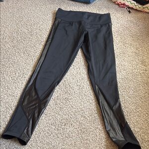 Black with leather Panel Leggings